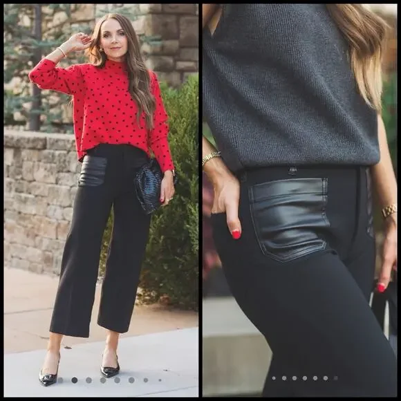 Maeve Colette Pants Womens 33T Black Cropped Wide Leg Merrick White NWT $130 - Picture 1 of 11